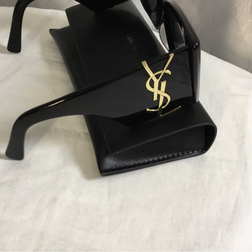 Saint Laurent Black Cat-Eye Sunglasses with Gold Logo Case - Picture 6 of 13